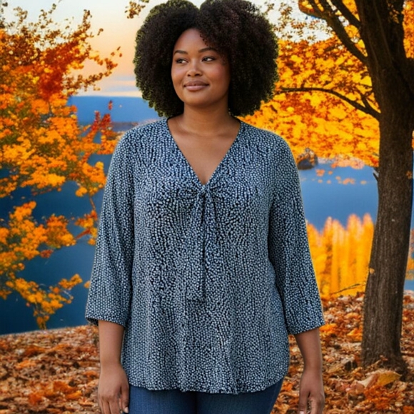 Style & Co Blouse 1X Top Plus Career Hippie Indie Stretchy Sheer Overlay Boho - Picture 13 of 16